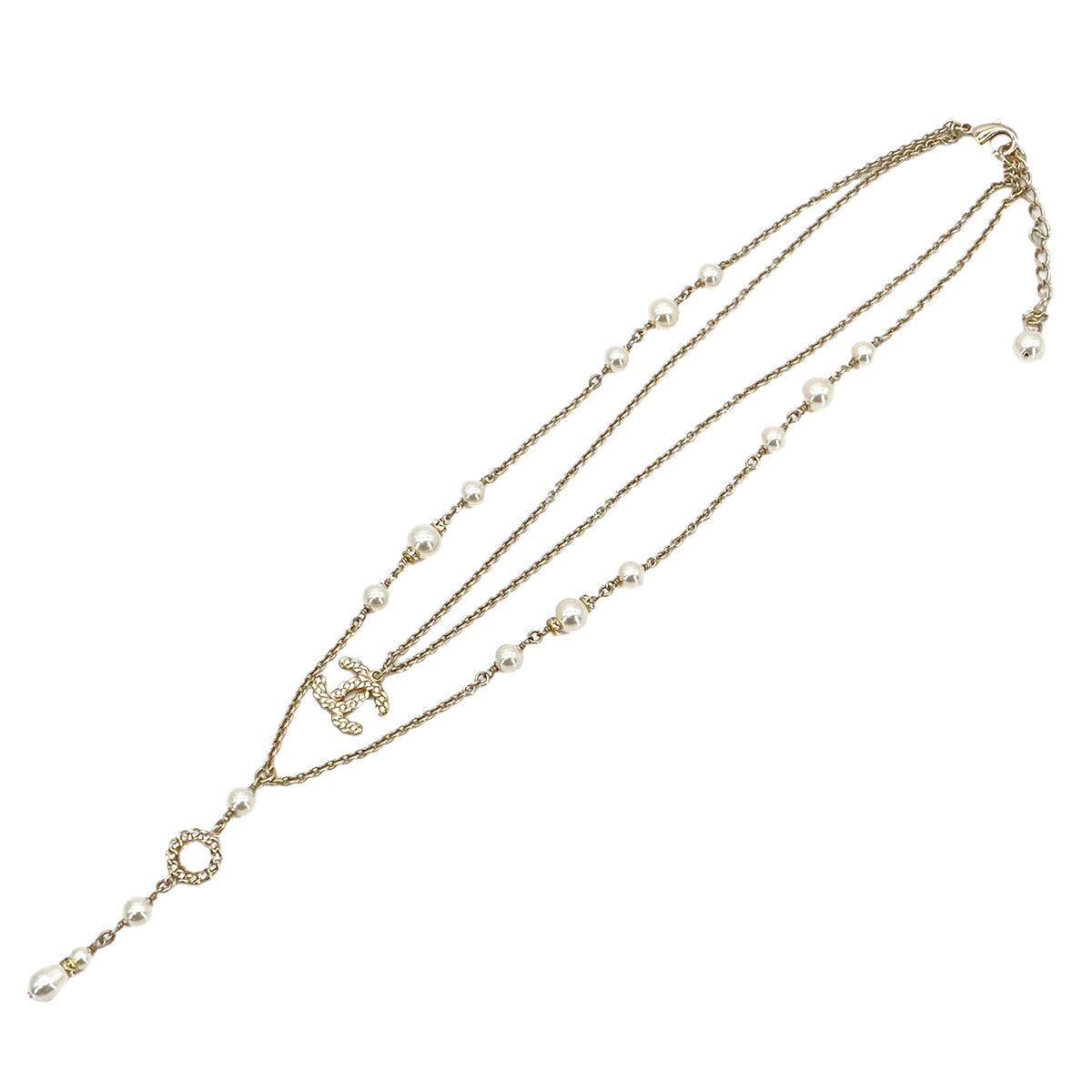 CHANEL NECKLACE COCOMARK DOUBLE CHAIN FAUX PEARL RHINESTONE ACCESSORY B19P 90301667