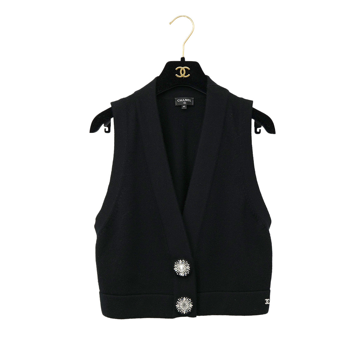 CHANEL COCOMARK BIJOU BUTTON KNIT VEST BLACK CASHMERE 40 P73 RTW 90301668