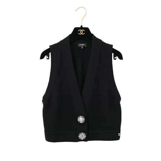 CHANEL COCOMARK BIJOU BUTTON KNIT VEST BLACK CASHMERE 40 P73 RTW 90301668
