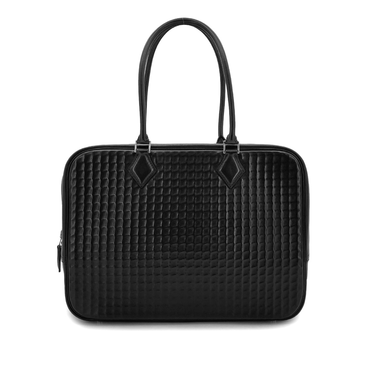 HERMES PLUME 32 HAND BAG WAFFLE DEUTCH BLACK □G SHW 90301694