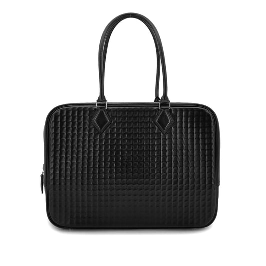 HERMES PLUME 32 HAND BAG WAFFLE DEUTCH BLACK □G SHW 90301694