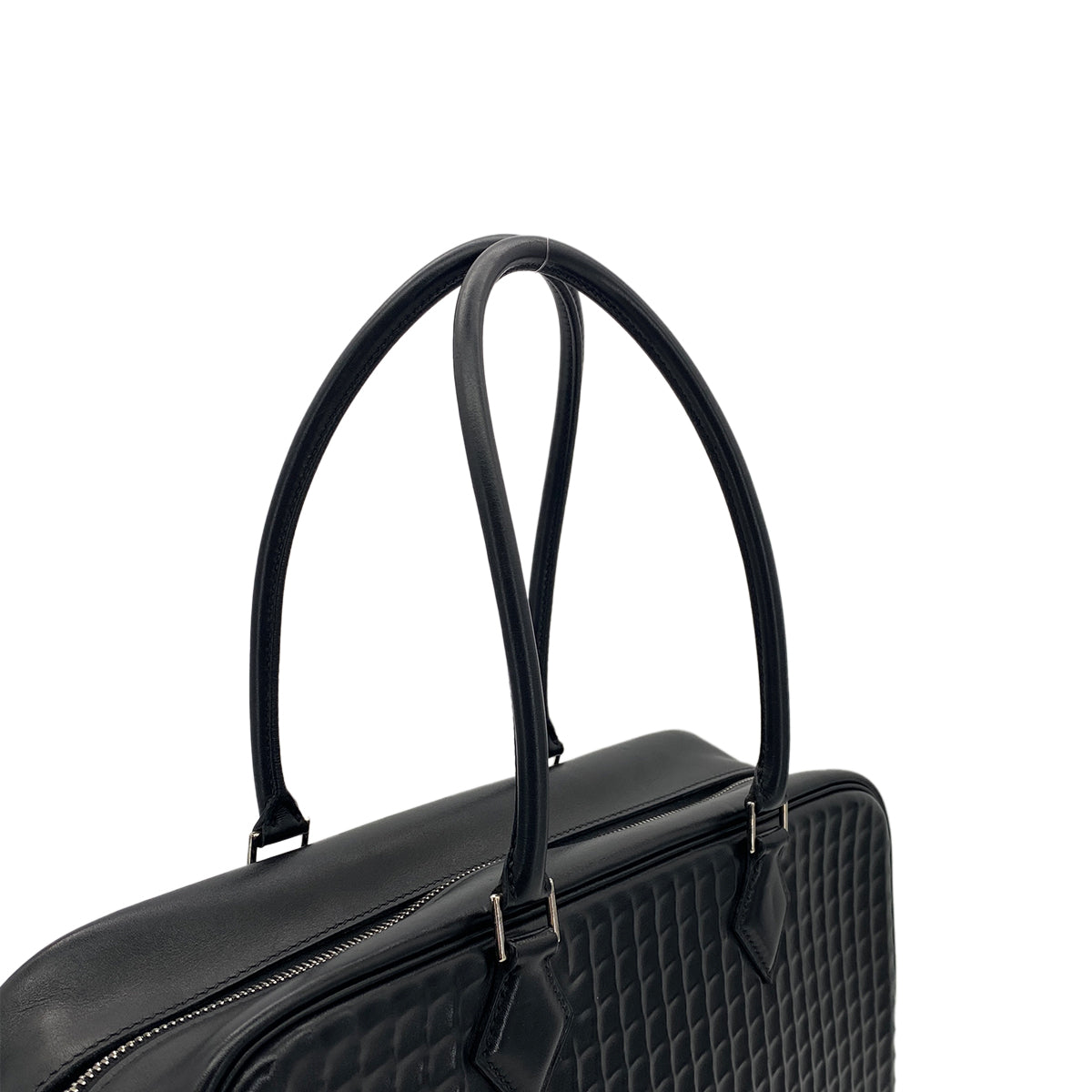 HERMES PLUME 32 HAND BAG WAFFLE DEUTCH BLACK □G SHW 90301694