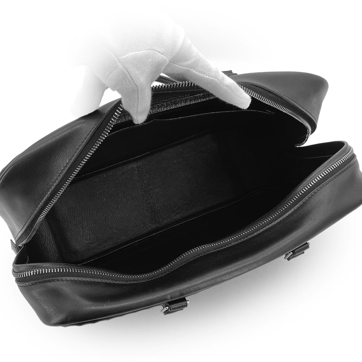 HERMES PLUME 32 HAND BAG WAFFLE DEUTCH BLACK □G SHW 90301694