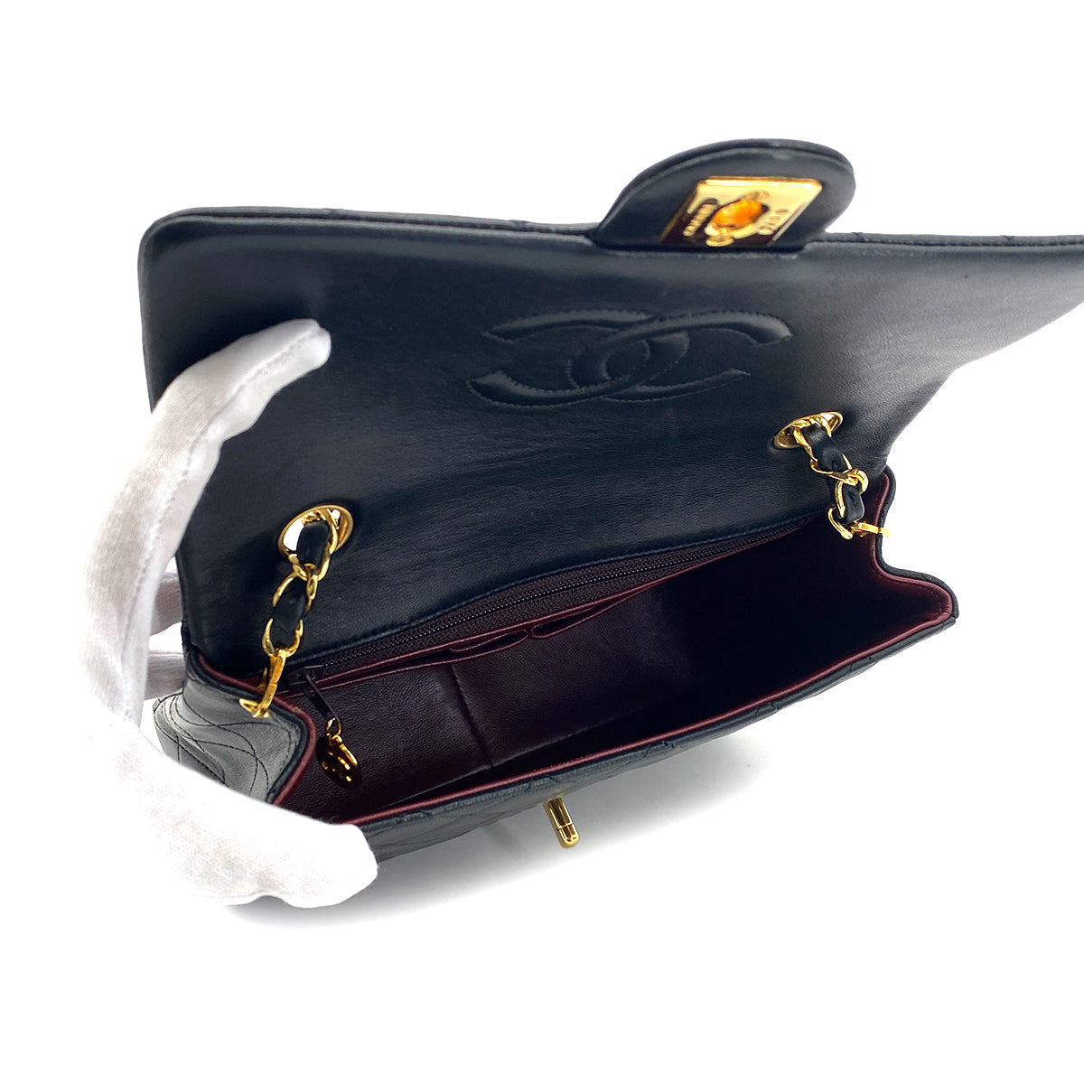 CHANEL VINTAGE MINI MATELASSE CHAIN SHOULDER BAG BLACK LAMB SKIN 90301695