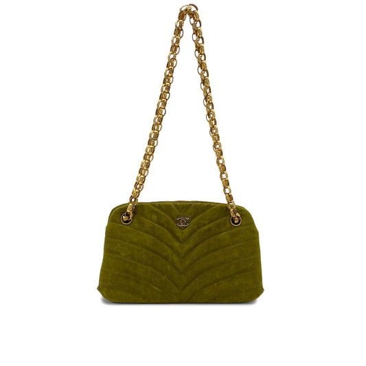 CHANEL VINTAGE BIJOU CHAIN SHOULDER BAG KAHKI CANVAS 90301698