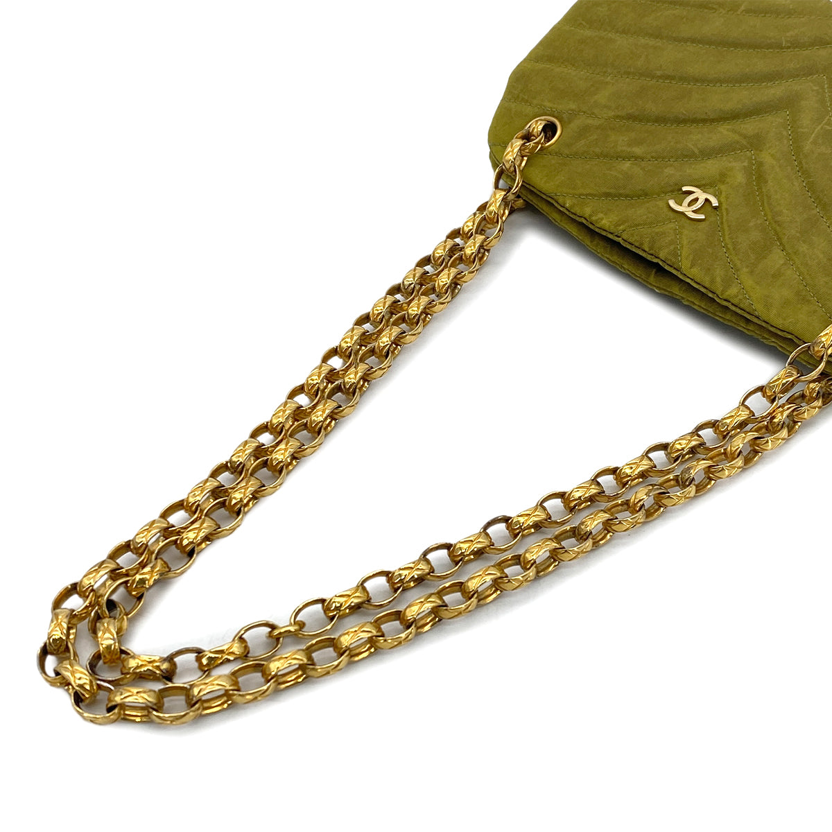 CHANEL VINTAGE BIJOU CHAIN SHOULDER BAG KAHKI CANVAS 90301698