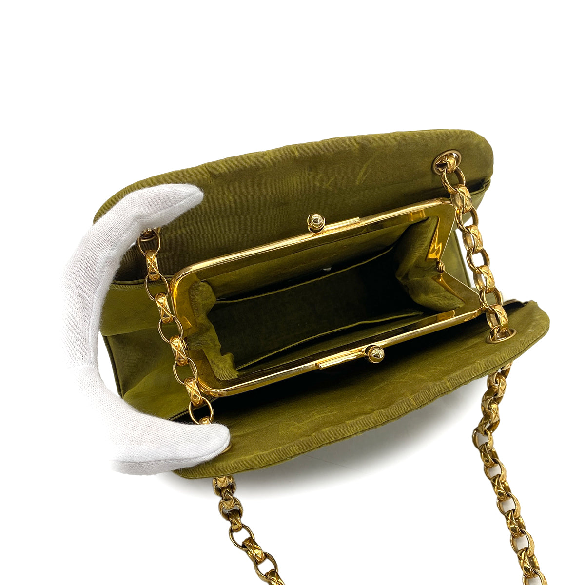 CHANEL VINTAGE BIJOU CHAIN SHOULDER BAG KAHKI CANVAS 90301698