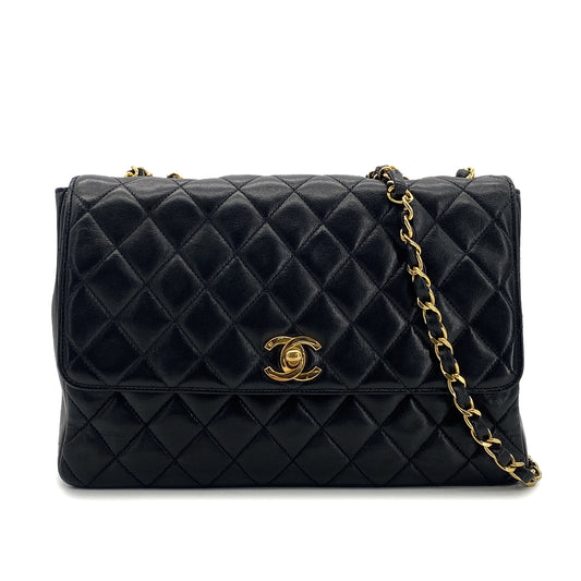 CHANEL VINTAGE MATELASSE CHAIN SHOULDER BAG BLACK LAMB SKIN 90301699