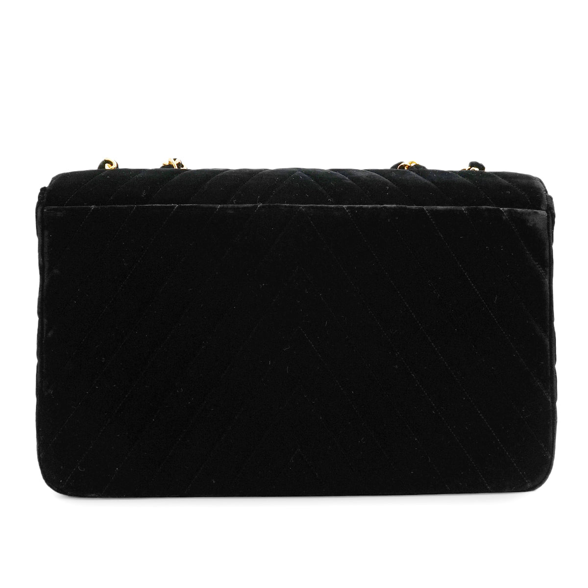 CHANEL VINTAGE MAXI CHEVRON CHAIN SHOULDER BAG BLACK VELOR 90301702