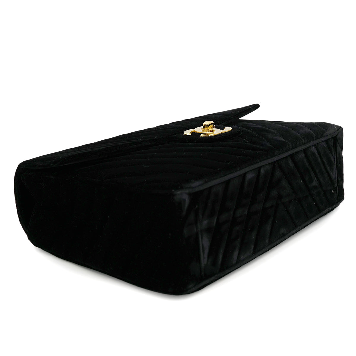 CHANEL VINTAGE MAXI CHEVRON CHAIN SHOULDER BAG BLACK VELOR 90301702