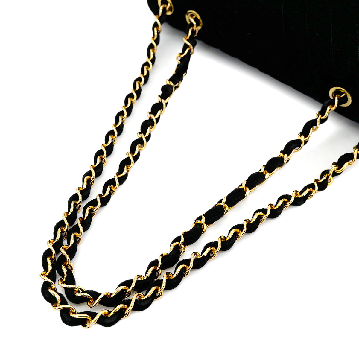 CHANEL VINTAGE MAXI CHEVRON CHAIN SHOULDER BAG BLACK VELOR 90301702