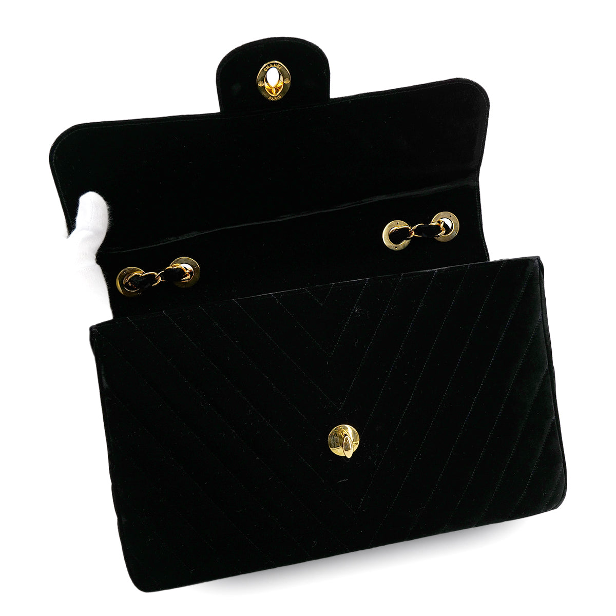 CHANEL VINTAGE MAXI CHEVRON CHAIN SHOULDER BAG BLACK VELOR 90301702