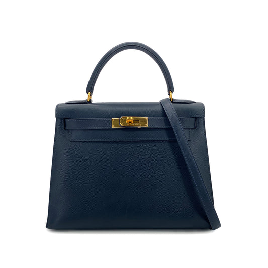 HERMES KELLY 28 SELLIER BLUE MARINE COUCHEVEL HAND SHOULDER BAG 〇Y GHW 90301705