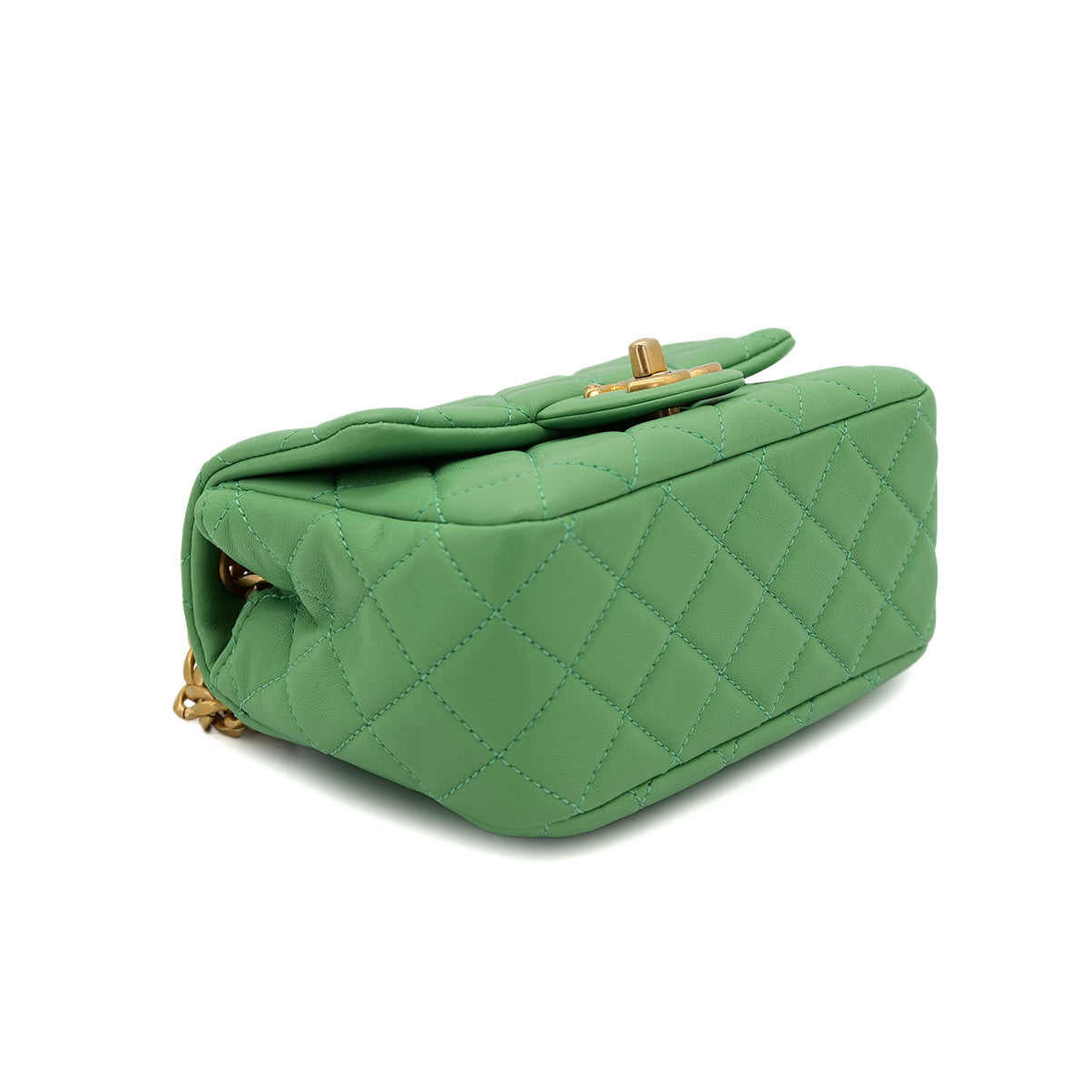 CHANEL MINI MATELASSE CHAIN SHOULDER BAG GREEN LAMB SKIN 90301708