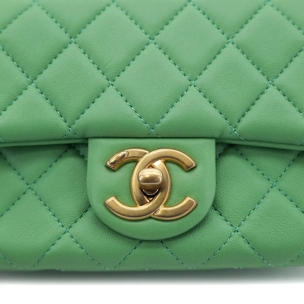 CHANEL MINI MATELASSE CHAIN SHOULDER BAG GREEN LAMB SKIN 90301708