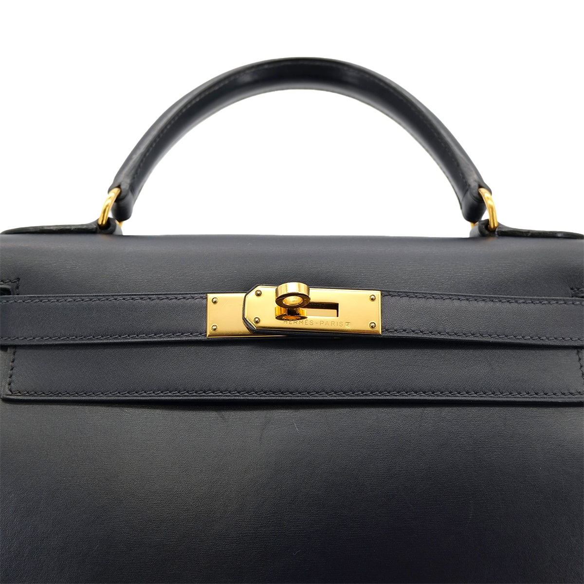 HERMES KELLY 28 SELLIER BLUE INDIGO BOXCALF HAND SHOULDER BAG □C GHW 90301712