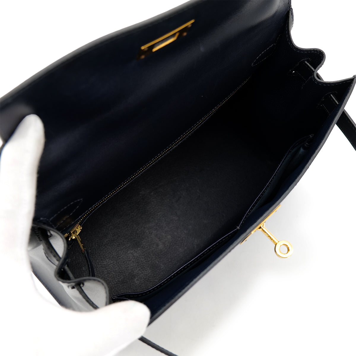 HERMES KELLY 28 SELLIER BLUE INDIGO BOXCALF HAND SHOULDER BAG □C GHW 90301712