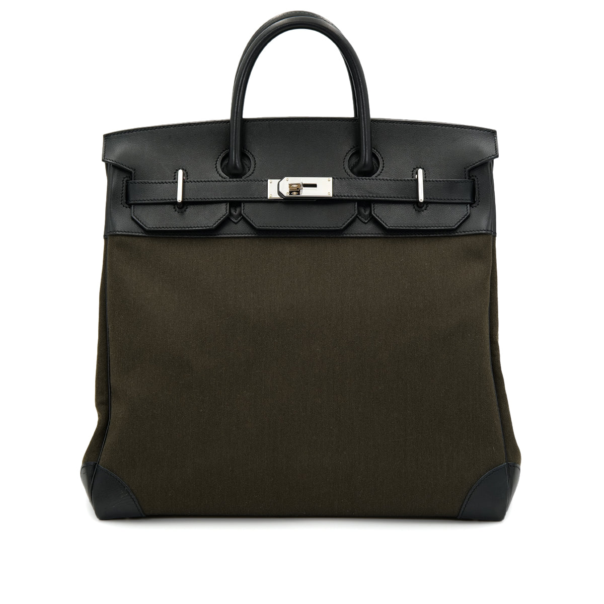 HERMES HAUT A COURROIES 40 BLACK VERT MAQUIS EVERCOLOR TOILE OFFICIER HAND BAG Z SHW 90301717