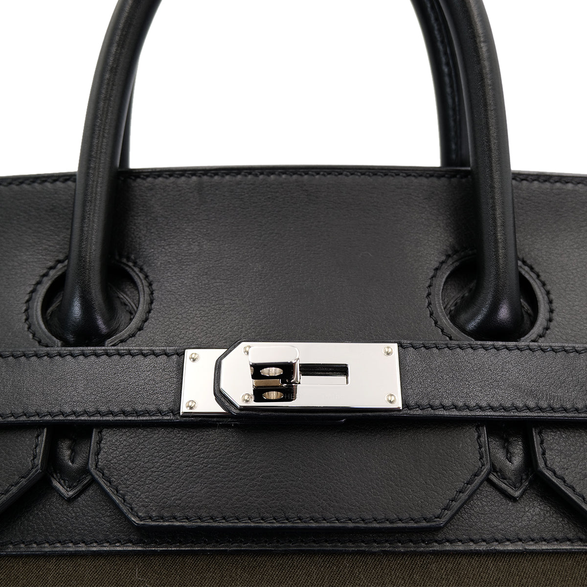 HERMES HAUT A COURROIES 40 BLACK VERT MAQUIS EVERCOLOR TOILE OFFICIER HAND BAG Z SHW 90301717