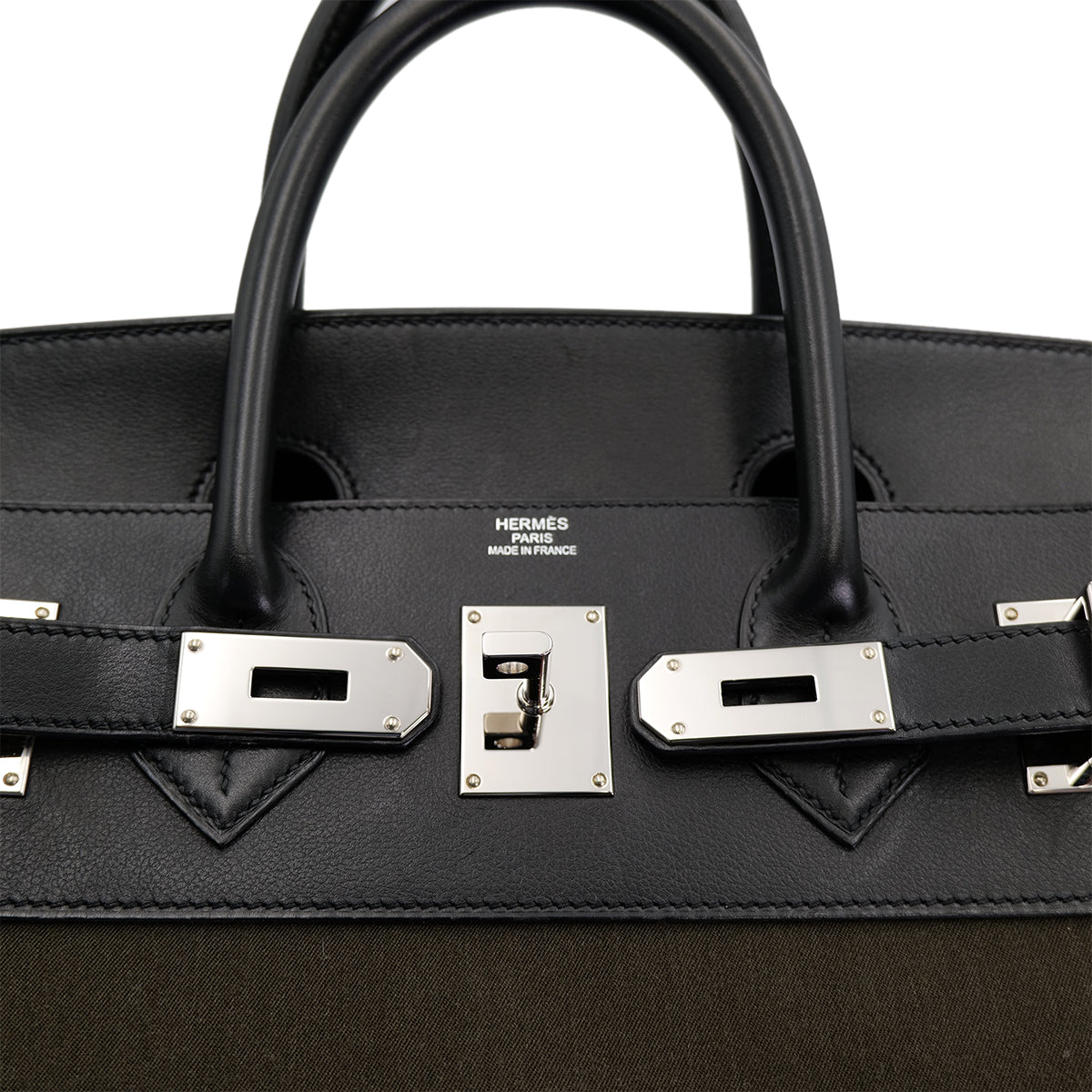 HERMES HAUT A COURROIES 40 BLACK VERT MAQUIS EVERCOLOR TOILE OFFICIER HAND BAG Z SHW 90301717