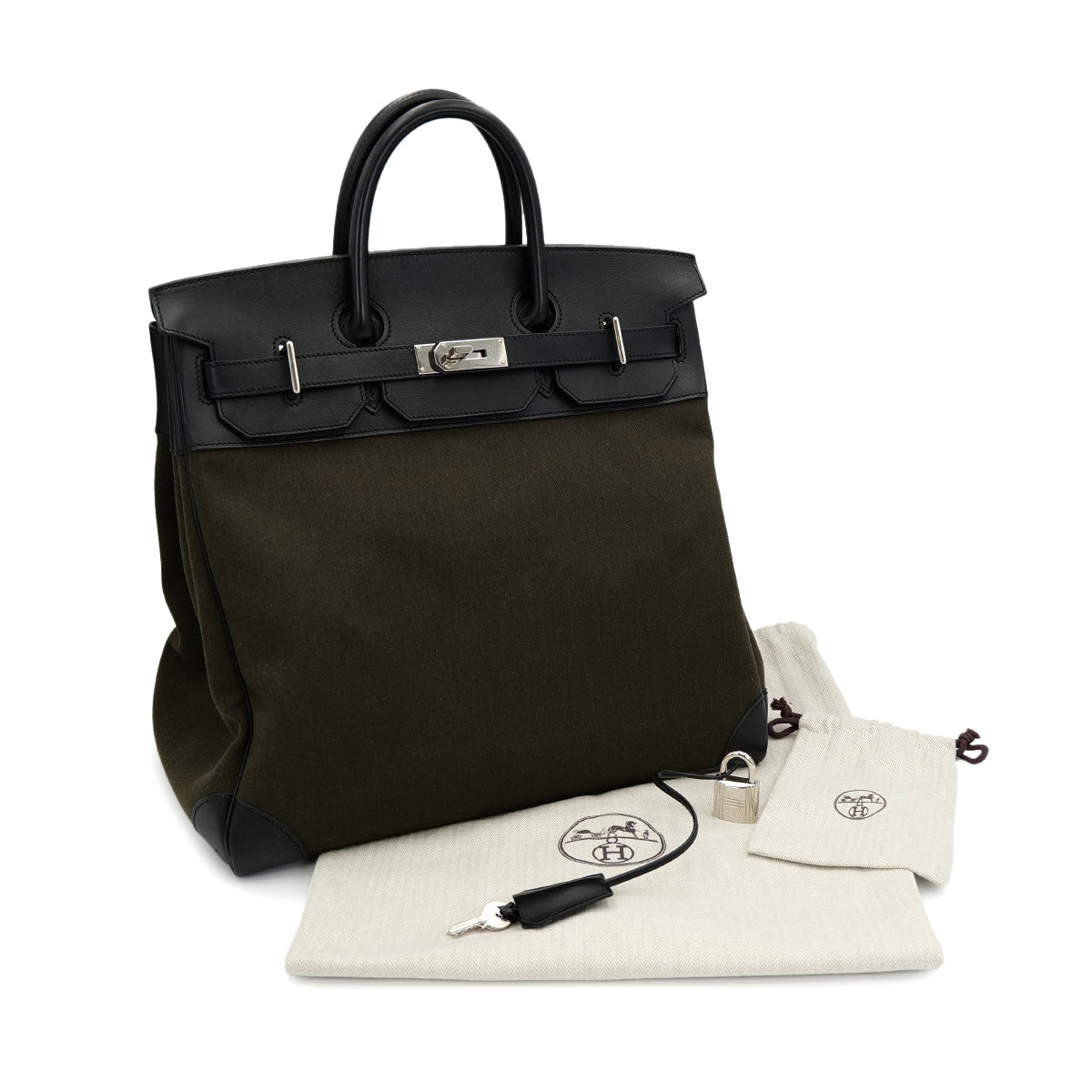 HERMES HAUT A COURROIES 40 BLACK VERT MAQUIS EVERCOLOR TOILE OFFICIER HAND BAG Z SHW 90301717