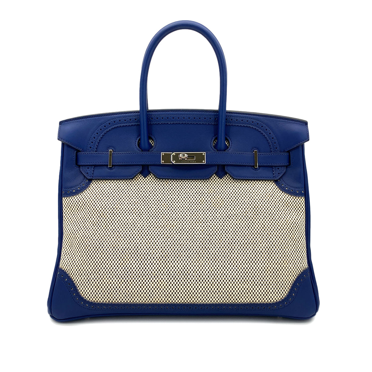 HERMES BIRKIN 35 GHILLIES BLUE SAPHIR SWIFT TOILE H HAND BAG R SHW 90301720