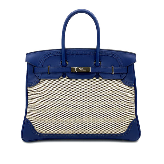 HERMES BIRKIN 35 GHILLIES BLUE SAPHIR SWIFT TOILE H HAND BAG R SHW 90301720