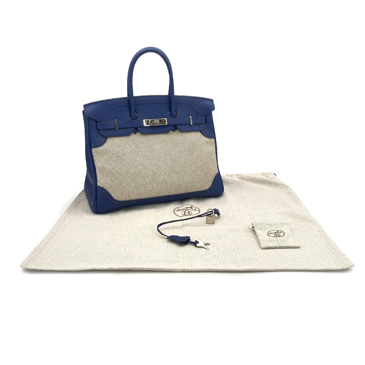 HERMES BIRKIN 35 GHILLIES BLUE SAPHIR SWIFT TOILE H HAND BAG R SHW 90301720