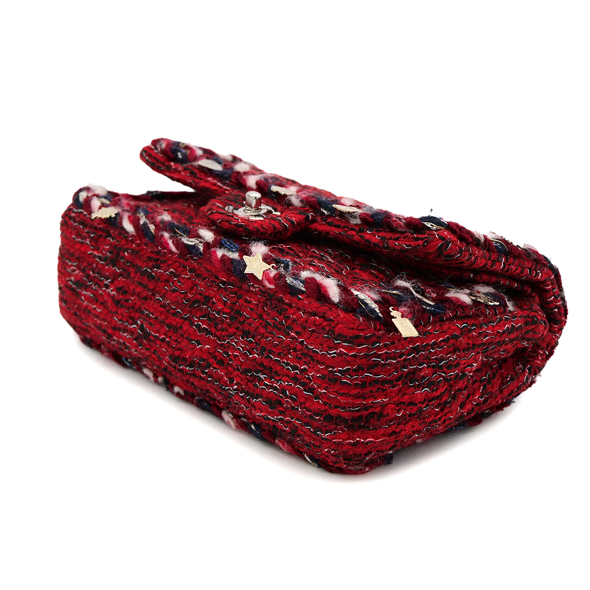 CHANEL MATELASSE CHAIN SHOULDER BAG RED TWEED ICON CHARM 90301722