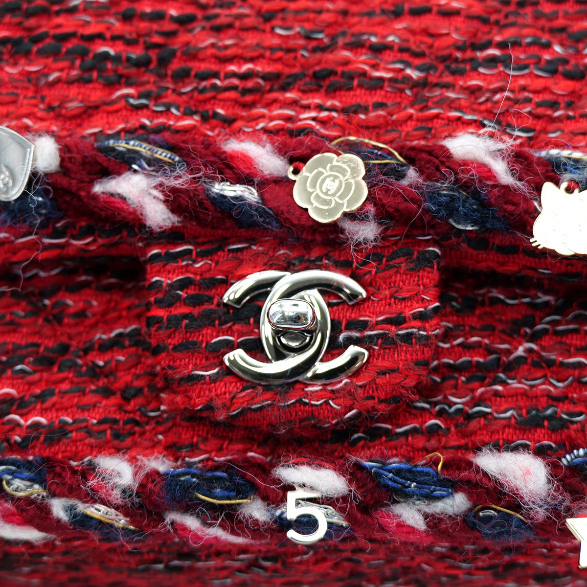 CHANEL MATELASSE CHAIN SHOULDER BAG RED TWEED ICON CHARM 90301722