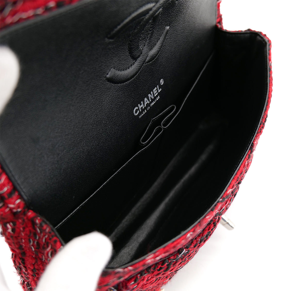 CHANEL MATELASSE CHAIN SHOULDER BAG RED TWEED ICON CHARM 90301722