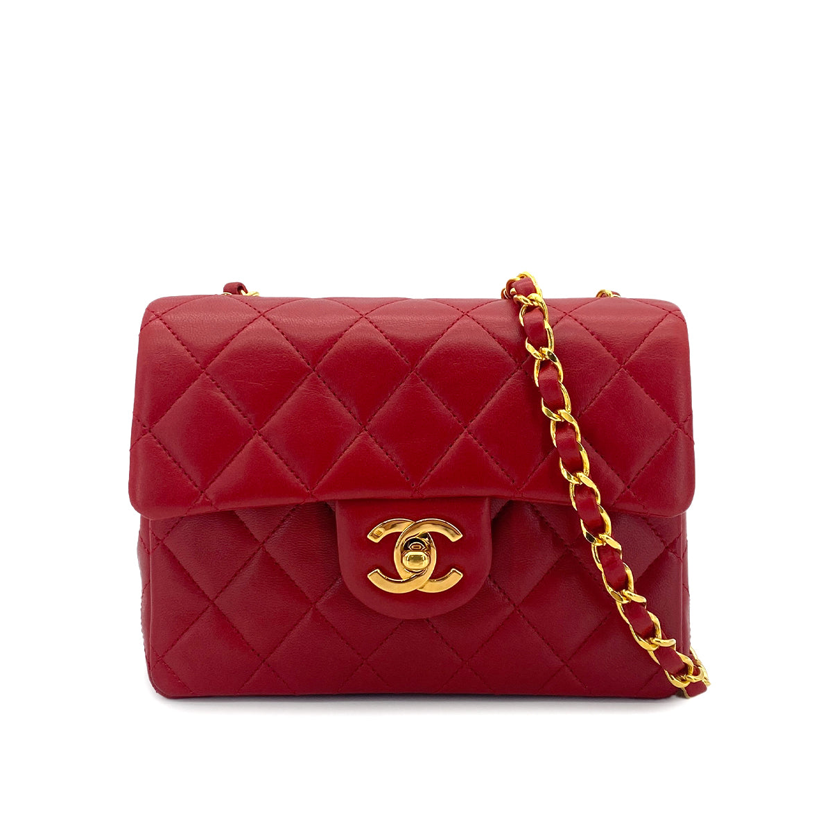 CHANEL VINTAGE MINI SQUARE 17 CHAIN SHOULDER BAG RED LAMB SKIN 90301726