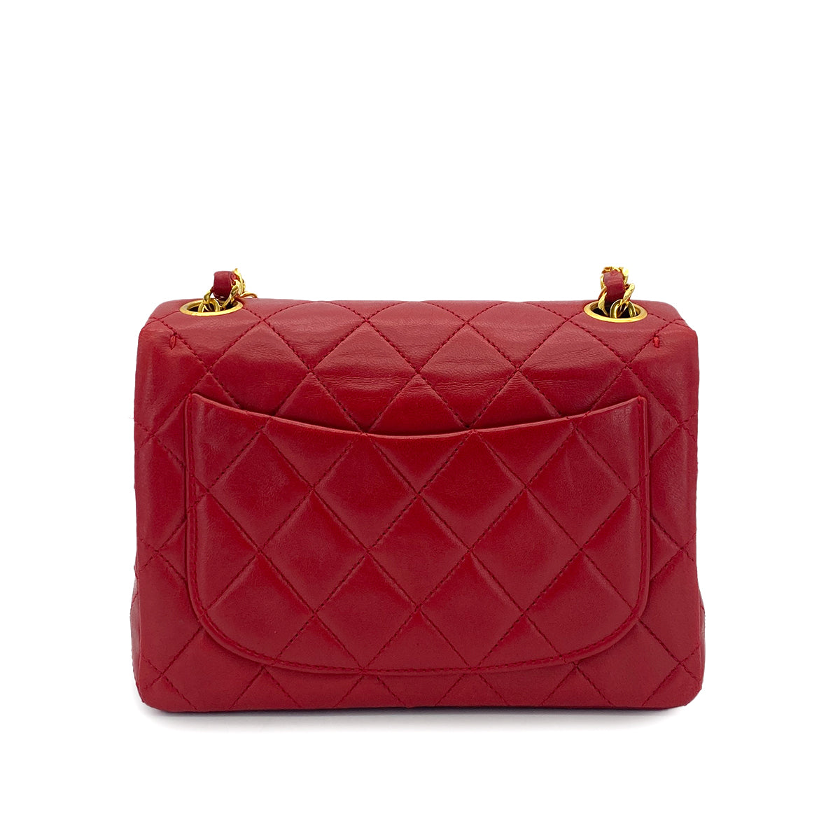 CHANEL VINTAGE MINI SQUARE 17 CHAIN SHOULDER BAG RED LAMB SKIN 90301726