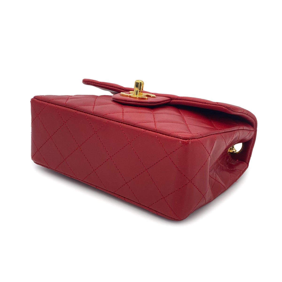 CHANEL VINTAGE MINI SQUARE 17 CHAIN SHOULDER BAG RED LAMB SKIN 90301726