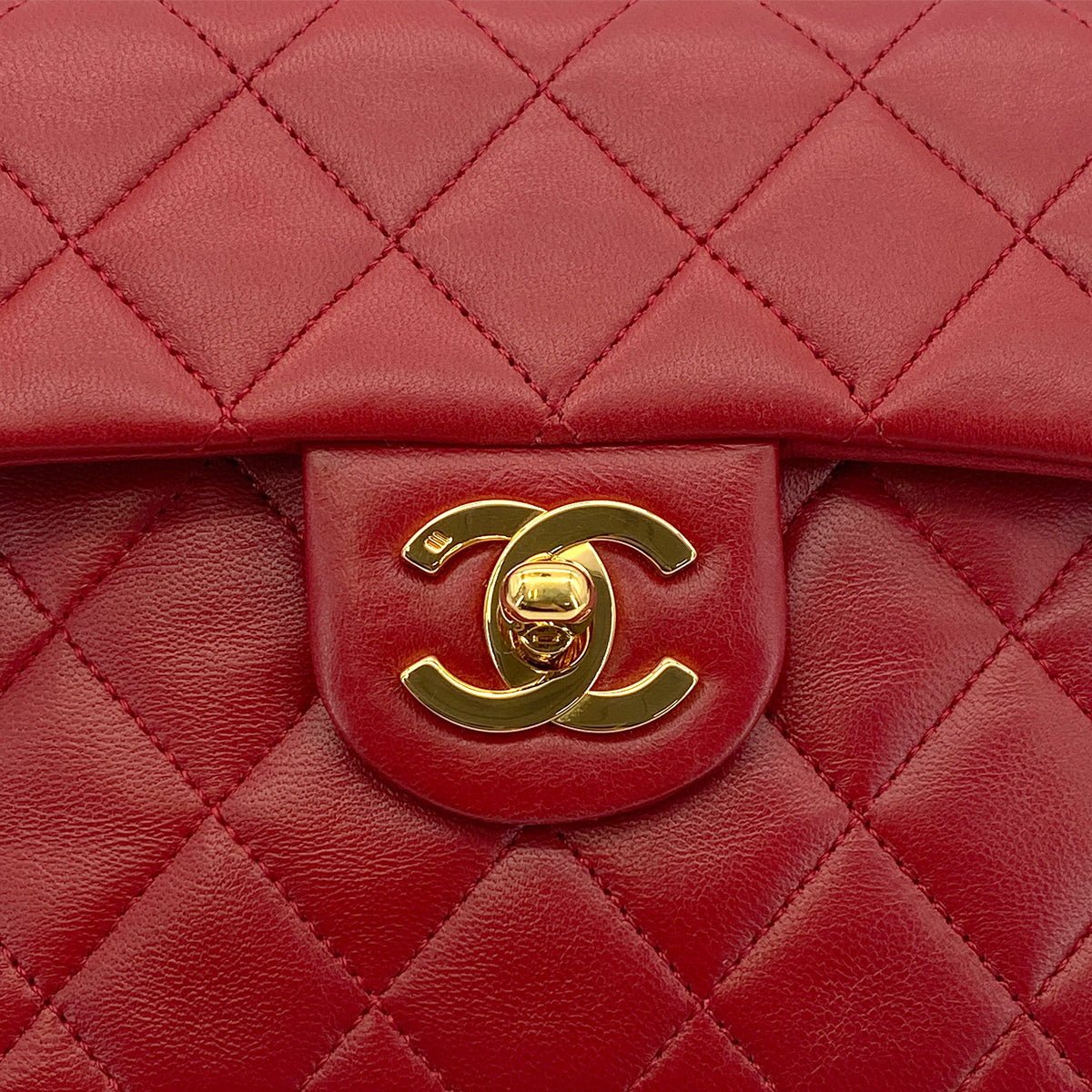 CHANEL VINTAGE MINI SQUARE 17 CHAIN SHOULDER BAG RED LAMB SKIN 90301726