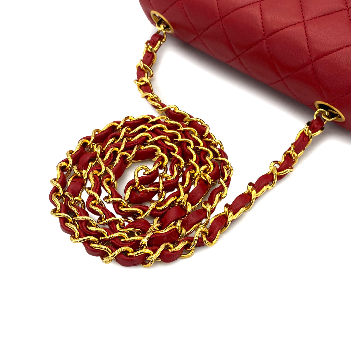 CHANEL VINTAGE MINI SQUARE 17 CHAIN SHOULDER BAG RED LAMB SKIN 90301726