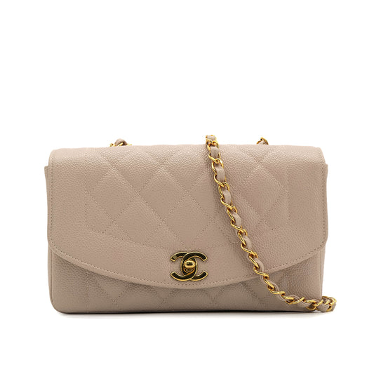 CHANEL VINTAGE DIANA SMALL CHAIN SHOULDER BAG PINK BEIGE CAVIAR SKIN 90301733