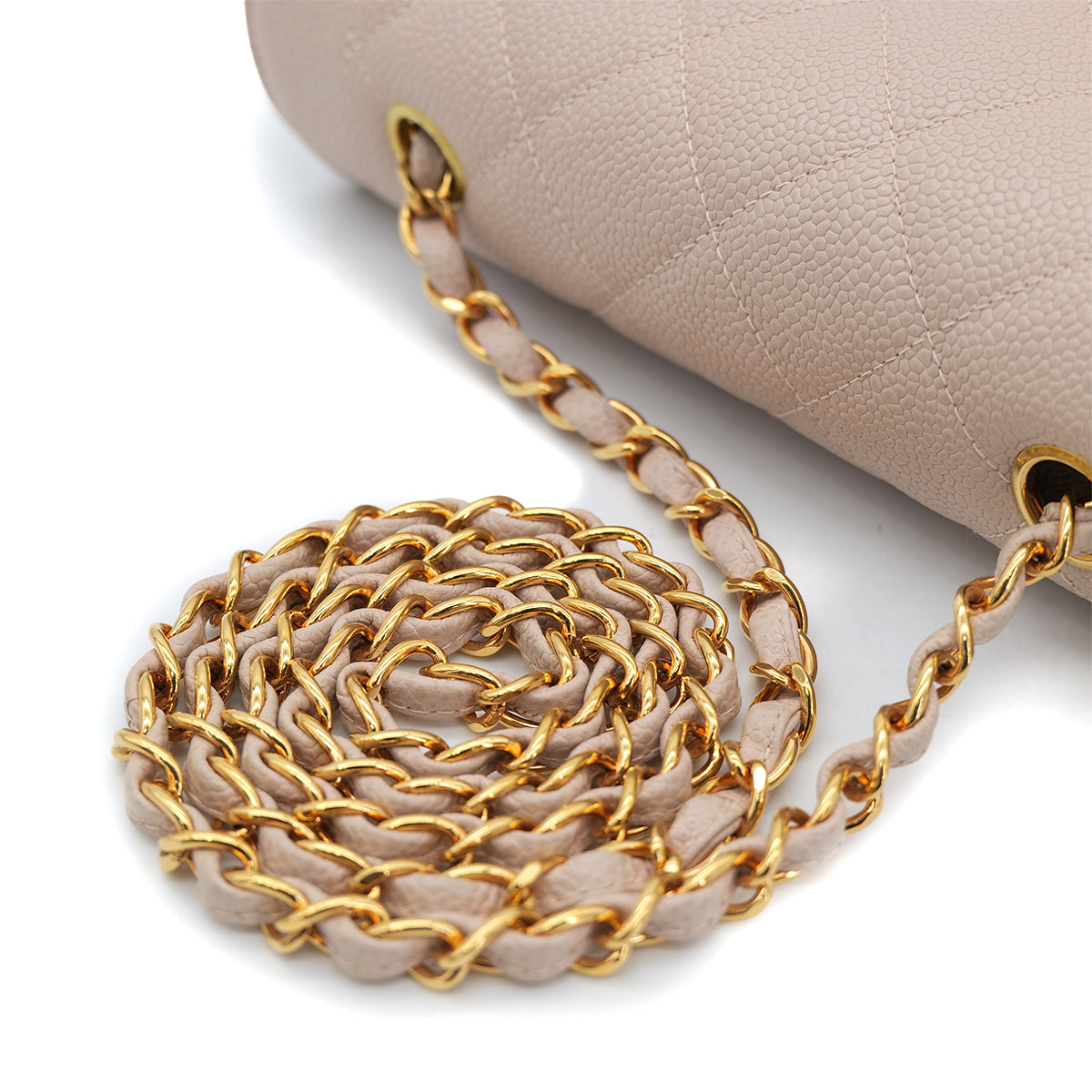 CHANEL VINTAGE DIANA SMALL CHAIN SHOULDER BAG PINK BEIGE CAVIAR SKIN 90301733