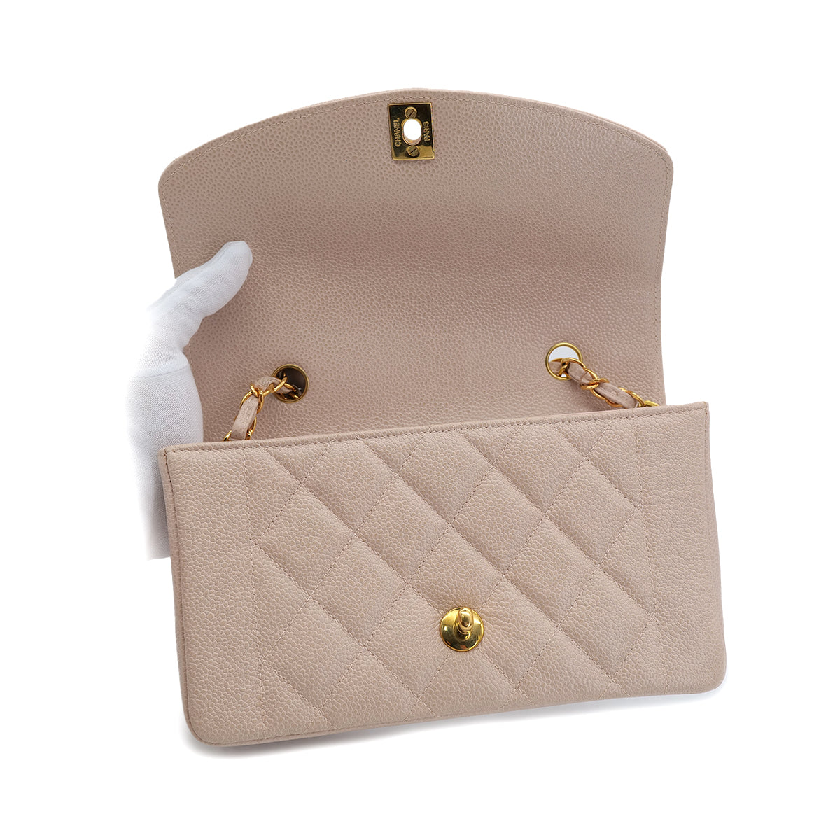 CHANEL VINTAGE DIANA SMALL CHAIN SHOULDER BAG PINK BEIGE CAVIAR SKIN 90301733