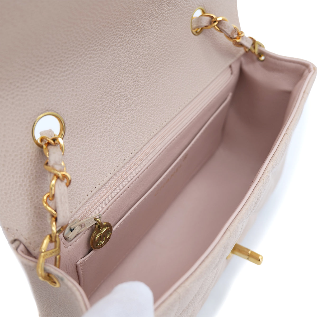 CHANEL VINTAGE DIANA SMALL CHAIN SHOULDER BAG PINK BEIGE CAVIAR SKIN 90301733