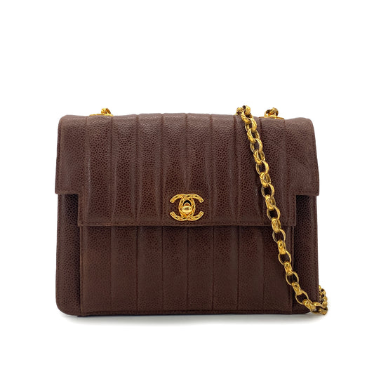 CHANEL VINTAGE MADEMOISELLE BIJOU CHAIN SHOULDER BAG BROWN CAVIAR SKIN 90301734