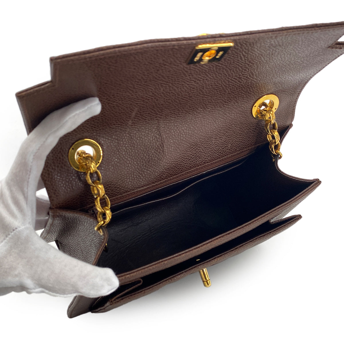 CHANEL VINTAGE MADEMOISELLE BIJOU CHAIN SHOULDER BAG BROWN CAVIAR SKIN 90301734