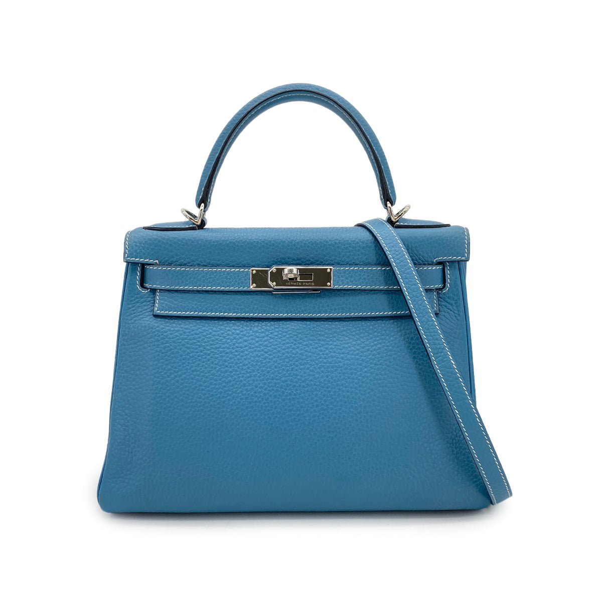 HERMES KELLY 28 RETOURNE BLUE JEAN TAURILLON CLEMENCE HAND SHOULDER BAG □J SHW 90301735
