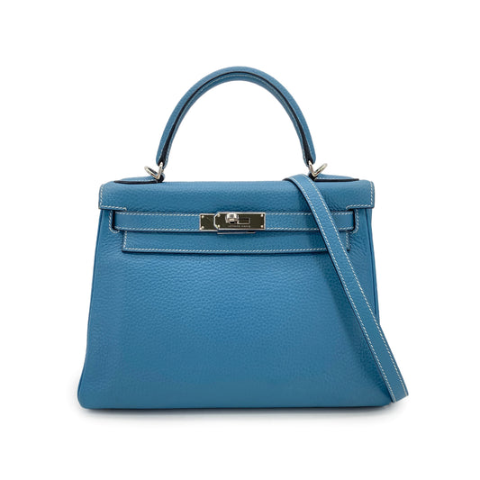 HERMES KELLY 28 RETOURNE BLUE JEAN TAURILLON CLEMENCE HAND SHOULDER BAG □J SHW 90301735