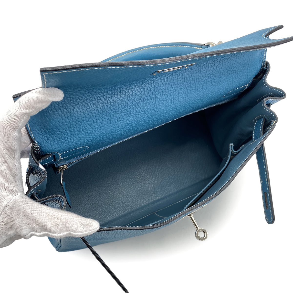 HERMES KELLY 28 RETOURNE BLUE JEAN TAURILLON CLEMENCE HAND SHOULDER BAG □J SHW 90301735