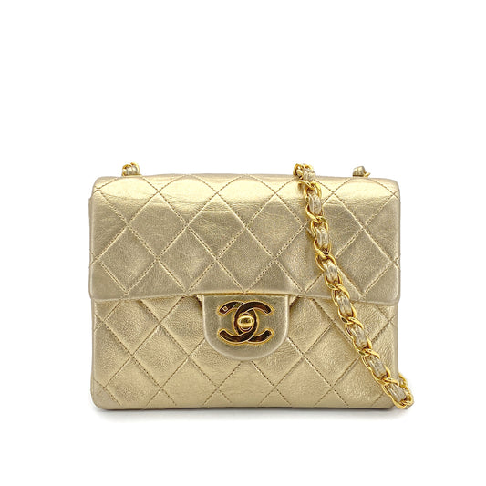 CHANEL VINTAGE MINI SQUARE 17 CHAIN SHOULDER BAG GOLD LAMB SKIN 90301738