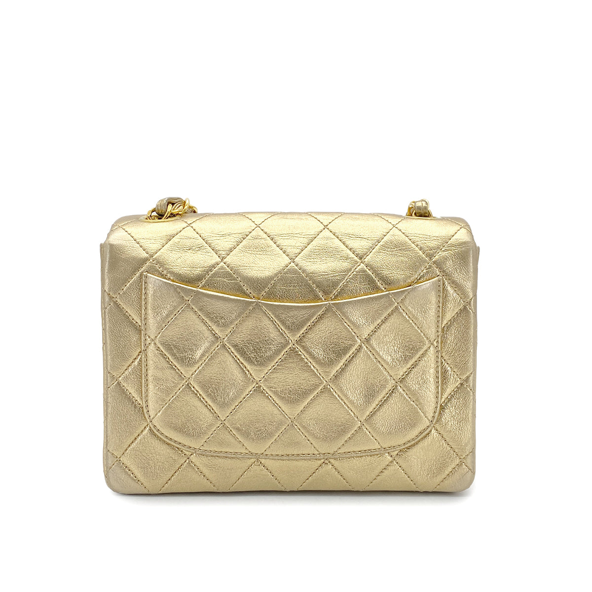 CHANEL VINTAGE MINI SQUARE 17 CHAIN SHOULDER BAG GOLD LAMB SKIN 90301738