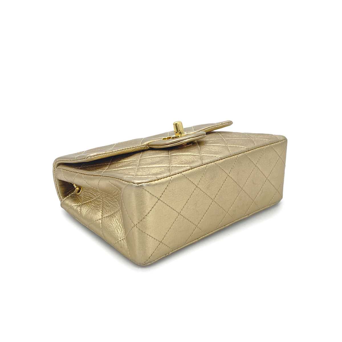 CHANEL VINTAGE MINI SQUARE 17 CHAIN SHOULDER BAG GOLD LAMB SKIN 90301738