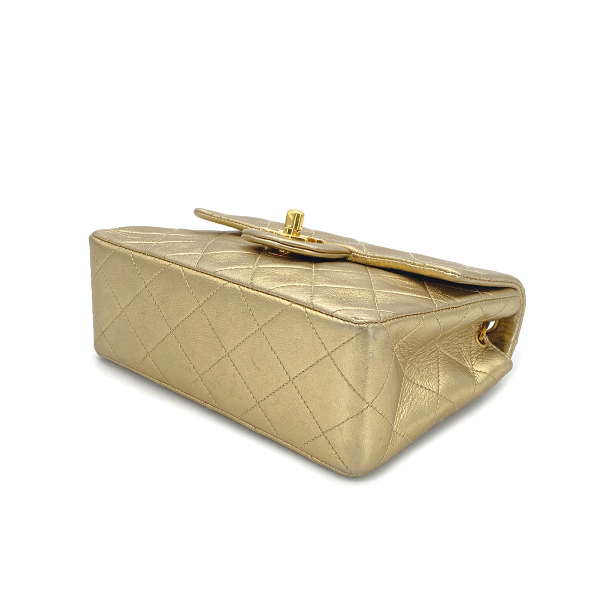 CHANEL VINTAGE MINI SQUARE 17 CHAIN SHOULDER BAG GOLD LAMB SKIN 90301738