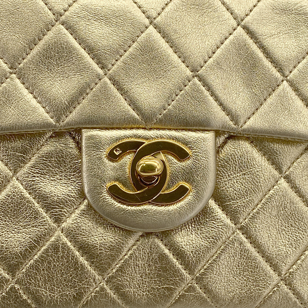 CHANEL VINTAGE MINI SQUARE 17 CHAIN SHOULDER BAG GOLD LAMB SKIN 90301738